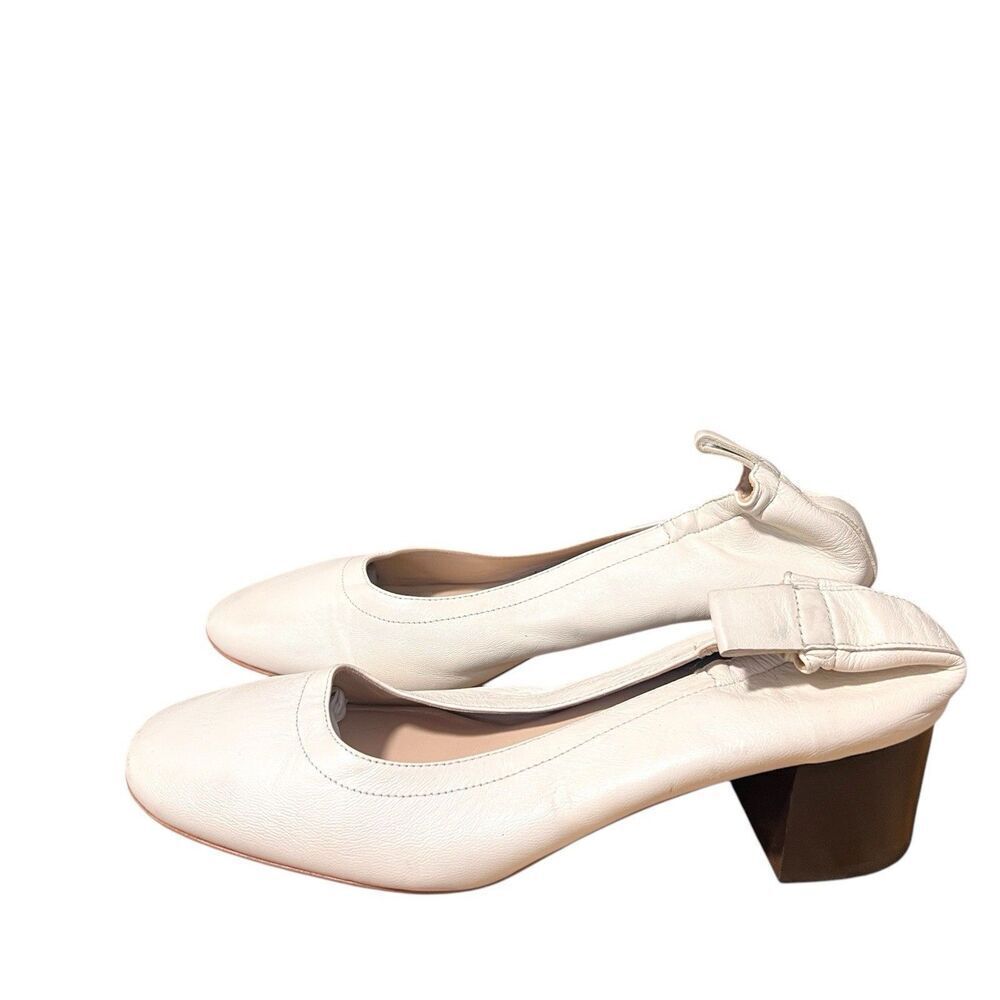 Everlane Shoes Womens 6.5 Ivory Leather Slip On Ballet  Block‎ Heel Round Toe